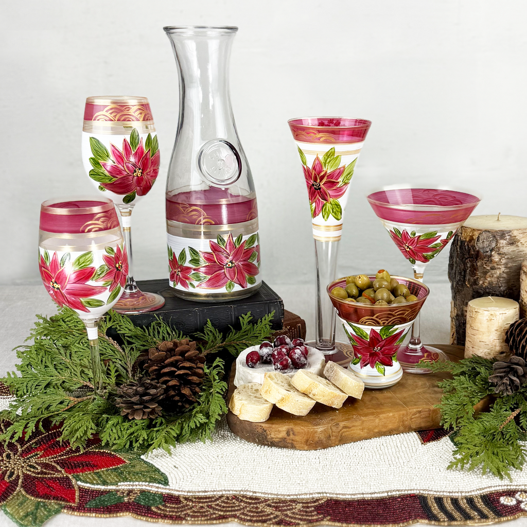 Poinsettia Holiday Martini Set/2