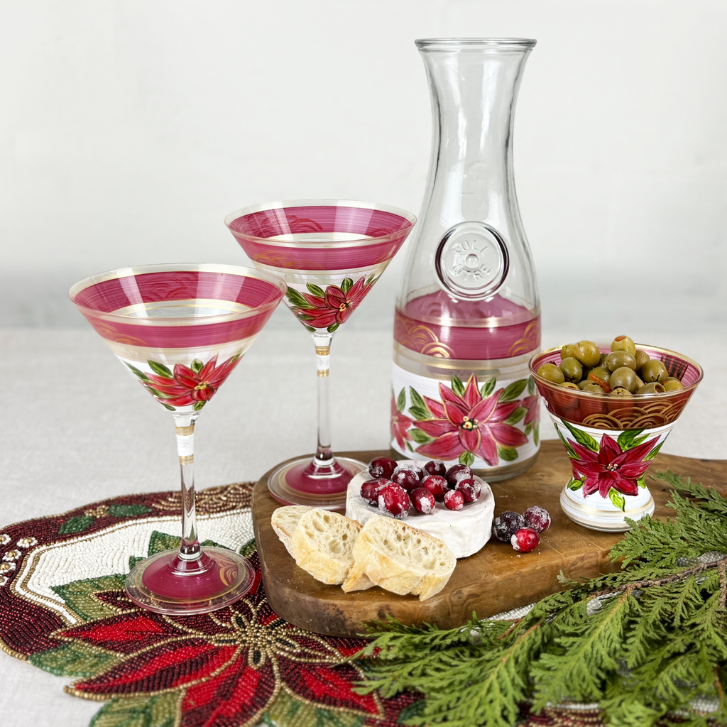 Poinsettia Holiday Martini Set/2