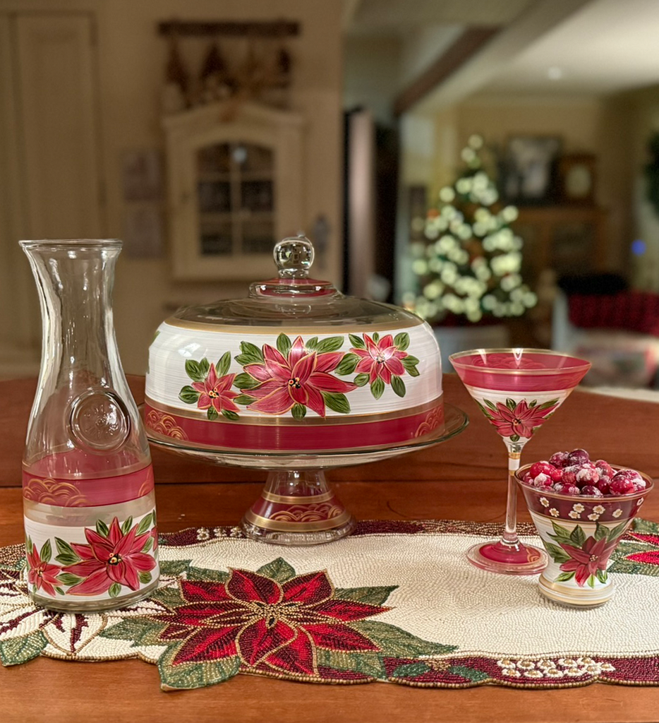 Poinsettia Holiday Cake Dome with Stand