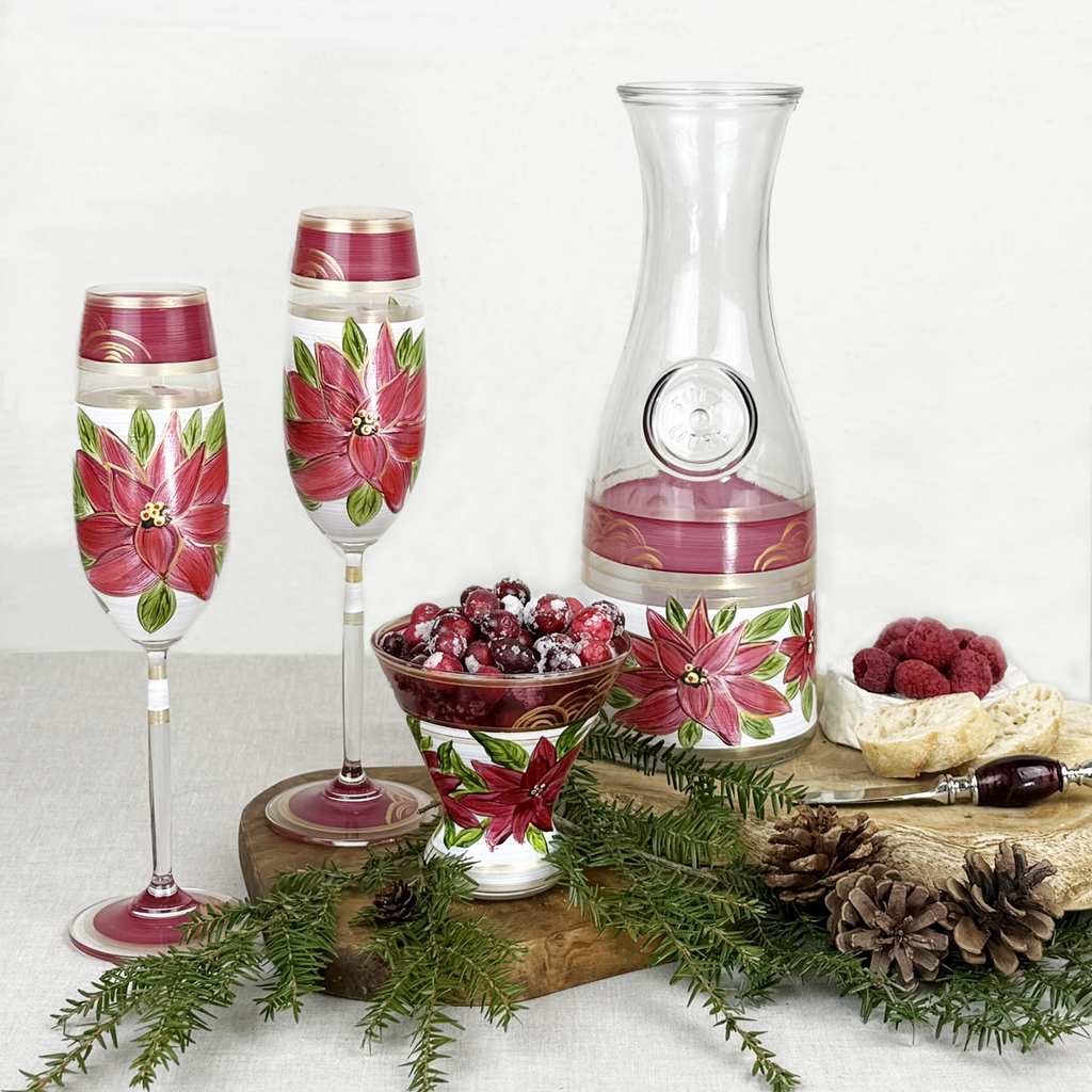 Poinsettia Holiday Champagne Set/2