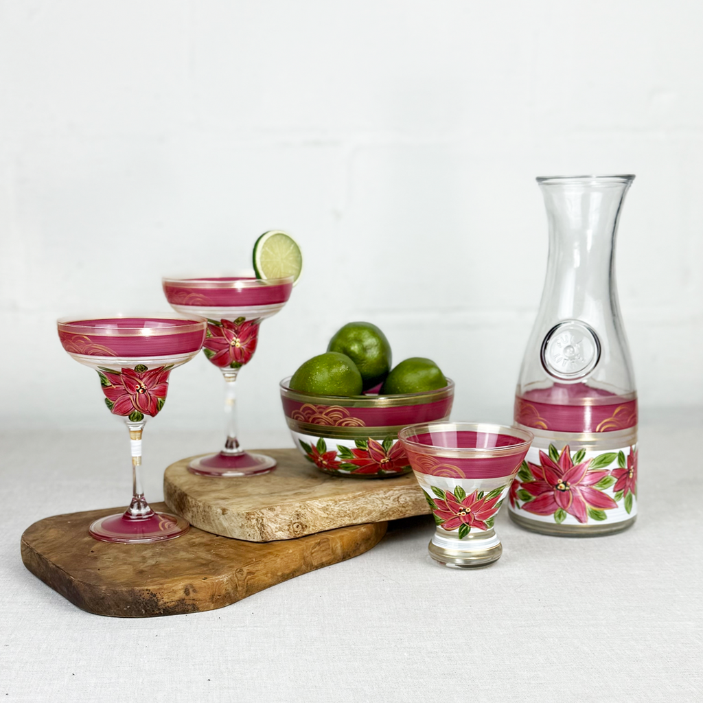 Poinsettia Holiday Margarita Set/2