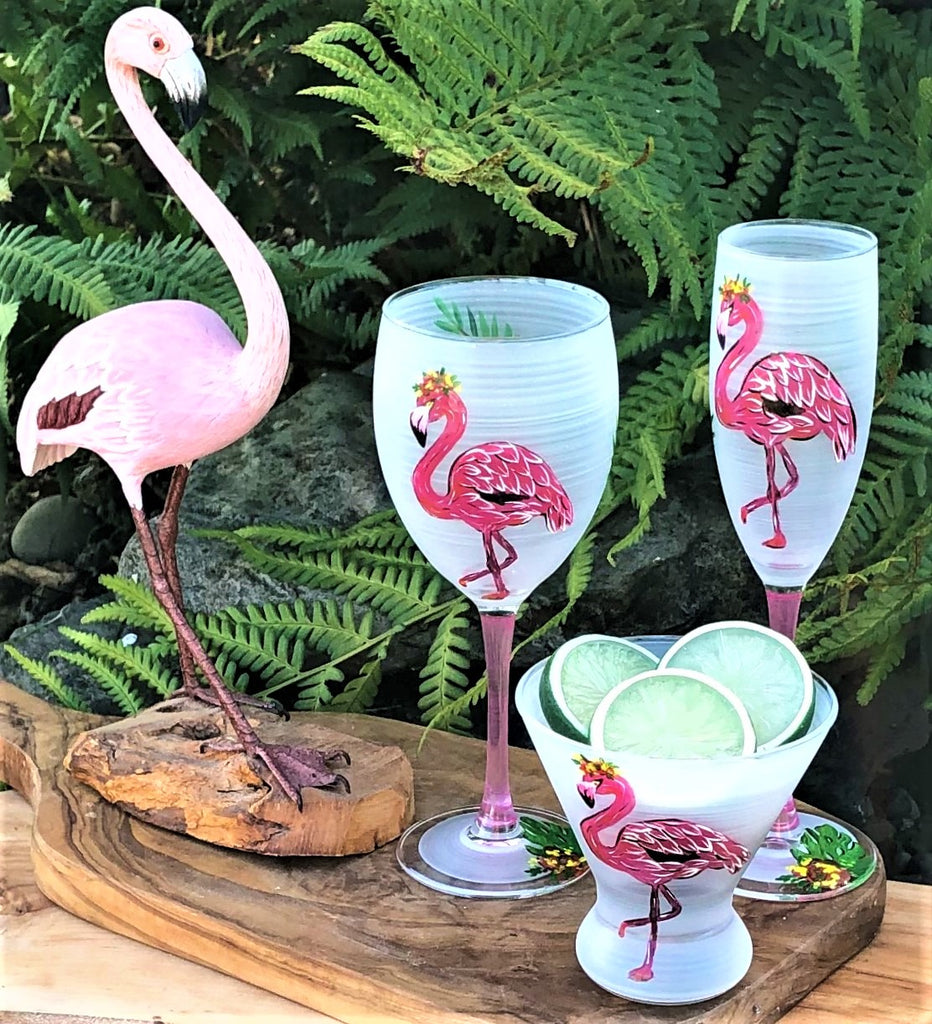 Flamingo Fun Wine S/2 - Golden Hill Studio